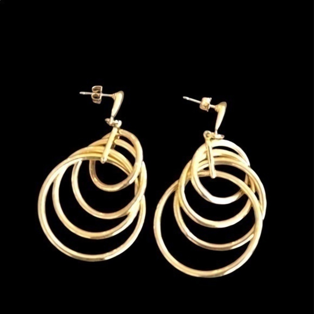Quadruple hoop dangle gold earrings - Picture 2 of 4